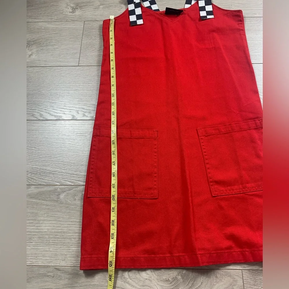 Lazy Oaf Checkered Buckle-Strap Pinafore Red Mini Dress - Picture 13 of 15